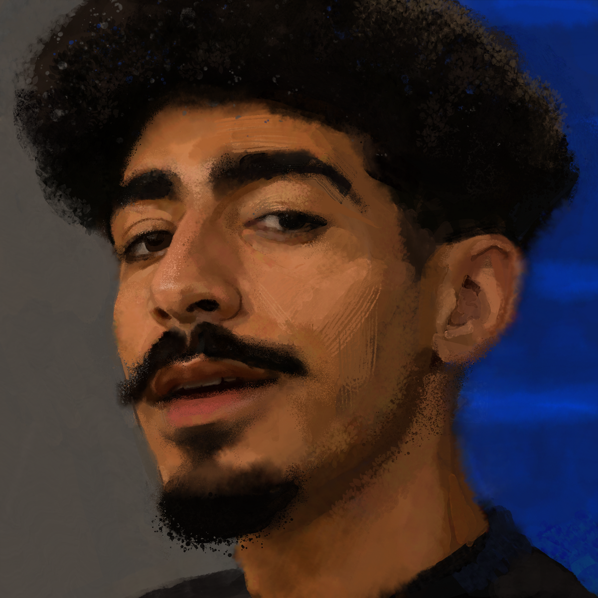 A hand-painted digital portrait developed directly through layered color, visible marks, and texture.